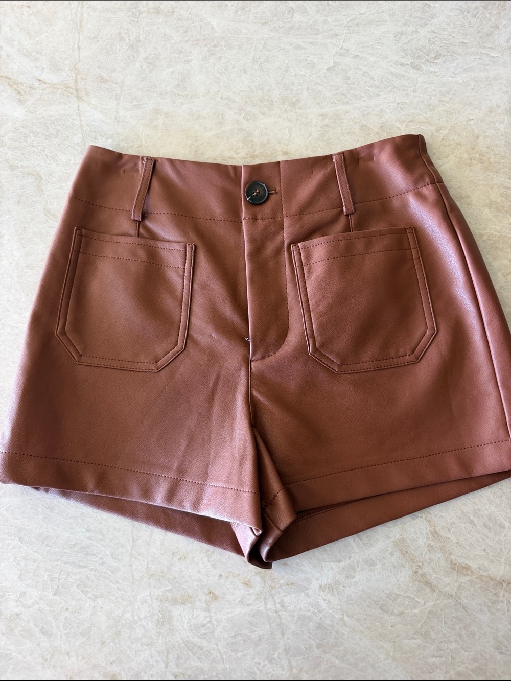 Maeve High-Rise Faux Leather Brown Women's Shorts
